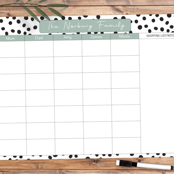 A3 Weekly Family Wall Planner, Personalised Large Home Organiser Whiteboard, Meal Planner, Aluminium Dry Erase White Board Command Centre
