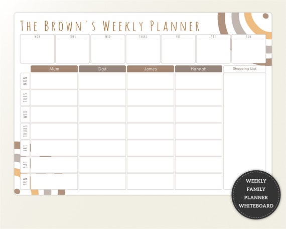 Whiteboard Family Planner, Personalised Weekly Family Organiser Wall White  Board 