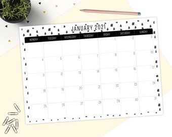 12 months Monochrome  Monthly Calendar Notepad - A4 Tearable Notepad - Yearly Calendar Organiser Pad
