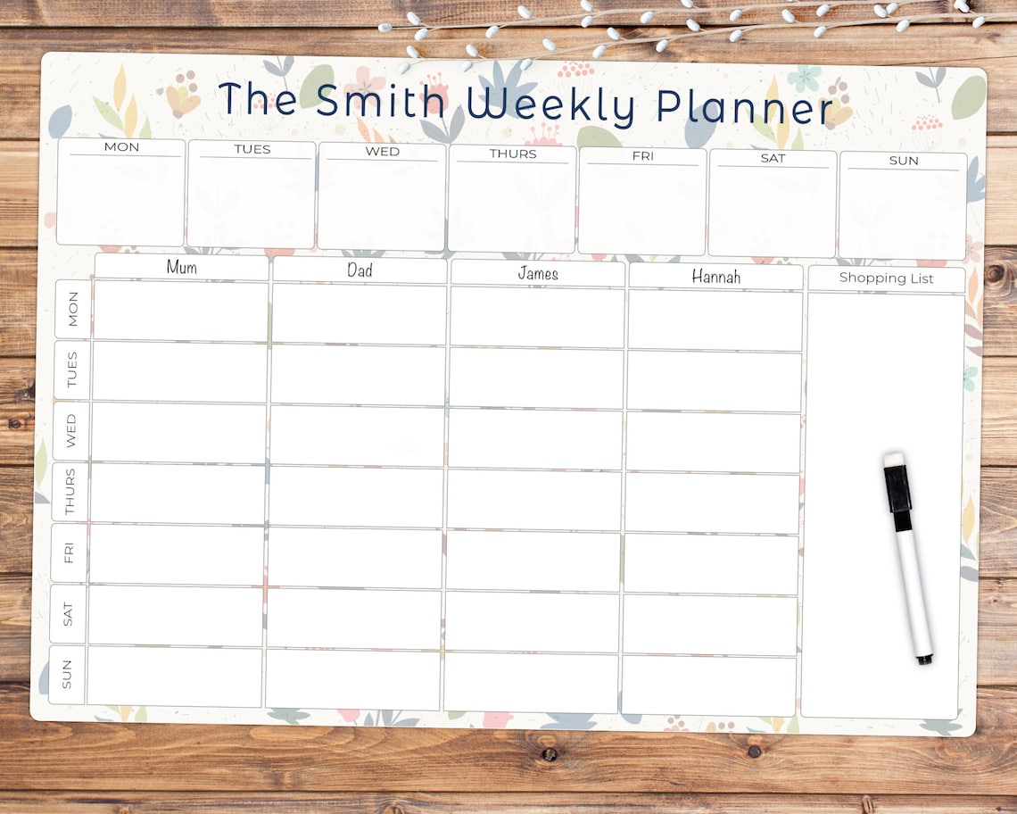 Family Planner Whiteboard Personalised Weekly Family Etsy UK