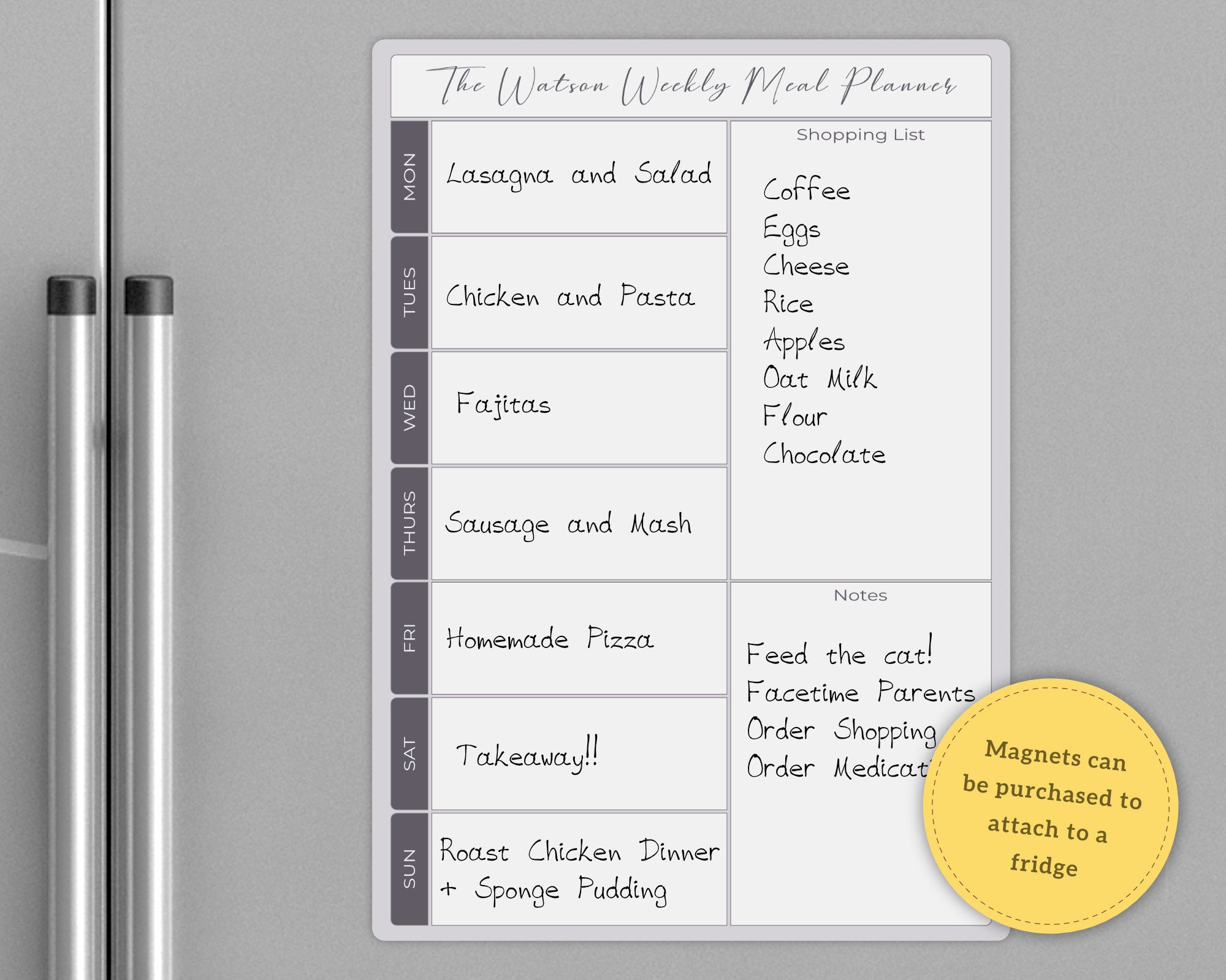 Chalk Board Week Days Meal Menu Planner Events Notes Kitchen Organiser  Plaque