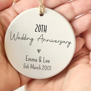 Personalised 20th Wedding Anniversary  Decoration, Hanging Ceramic Keepsake Gift, China Wedding Anniversary Gift, Wedding Ornament