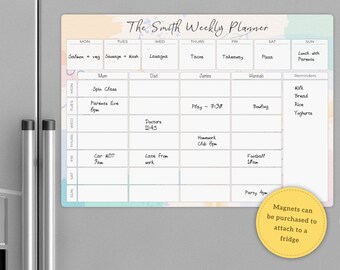 Personalised Family Planner Whiteboard, A3 Weekly Family Dry Wipe Wall  Organiser, Meal Planner, Dry Erase White Board Command Centre 