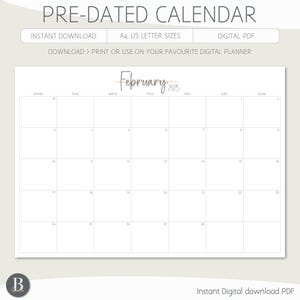 2025 Printable Calendar – Monthly Planner printable A4 Letter Landscape PDF Elegant Wall Calendar Sunday Monday Start Instant Download