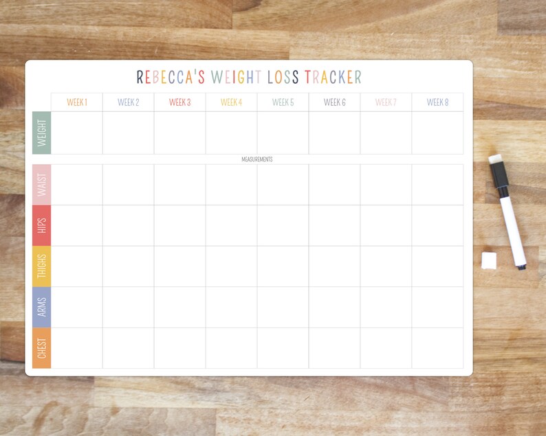 Personalised A3 Dry Wipe Whiteboard Weekly Weight Loss And Body Measurement Tracker Dry Erase Health Planner