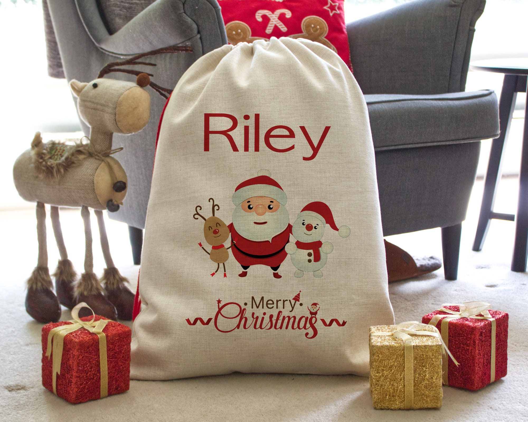 Large Canvas Hessian Father Christmas Xmas Santa Sack Gift Presents Bag Stocking