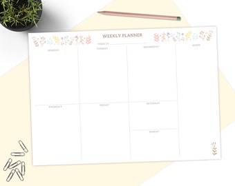 Personalised Weekly Planner Notepad, Desk Pad Planner, A4 or A5 Tearable Pad, Daily Organiser Notes To Do Schedule, Task Planner