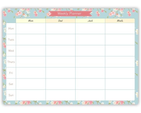 A3 Personalised dry wipe whiteboard weekly family organiser//planner.