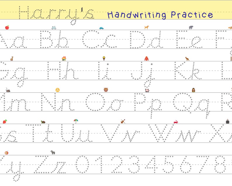 Personalised Kids Pre Cursive Handwriting Practice Download ...