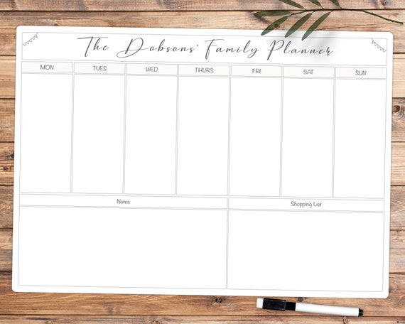 Whiteboard Family Planner, Personalised Weekly Family Organiser