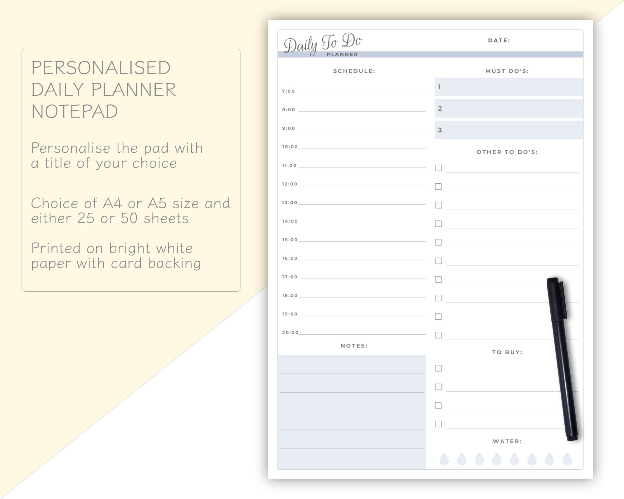 Daily Planner Printable Pad Personalised Schedule ToDo A4 or Etsy