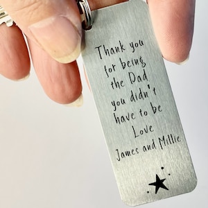 Personalised Metal Keyring, Step Dad, Role Model, Father's Day Gift, Rectangle KeyChain, Gift For Dad, Daddy or Grandad