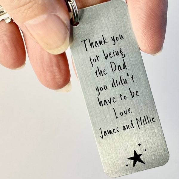 Personalised Metal Keyring, Step Dad, Role Model, Father's Day Gift, Rectangle KeyChain, Gift For Dad, Daddy or Grandad