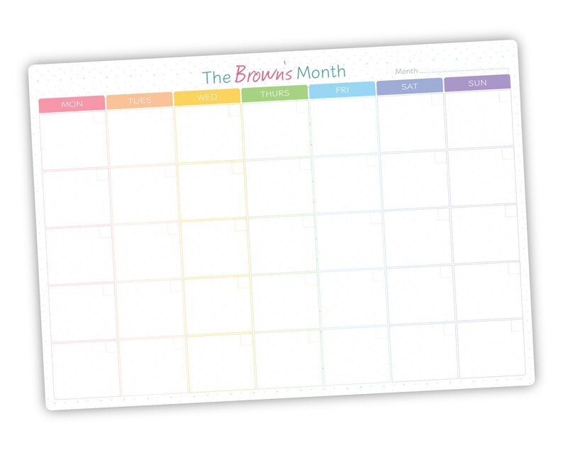 Personalised Dry Wipe Monthly Planner Whiteboard Wipeable Etsy