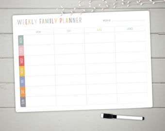 Metal Dry Wipe Weekly Planner,  Personalised Whiteboard for Family Organisation