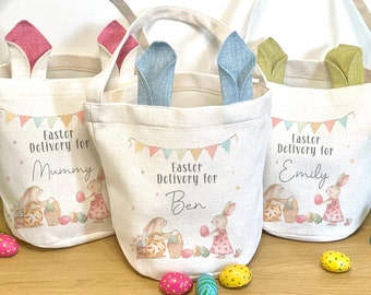 Personalised Keepsake Easter Bag, Easter Basket, Rustic Linen Easter Gift, Easter Bunny Decoration