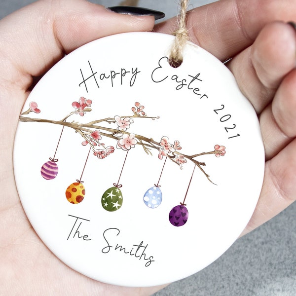 Personalised Easter Decoration, Hanging Ceramic Easter Gift, 2021 Easter Keepsake, 1st Easter Keepsake