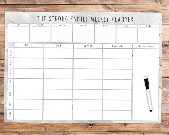 Whiteboard Family Planner, Personalised Weekly Family Organiser Wall White  Board 