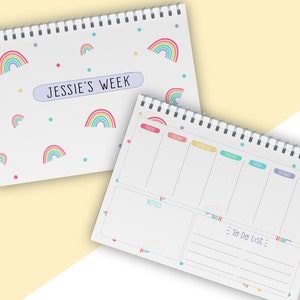 Personalised Rainbow Weekly Planner Notebook, Wire Bound Multi Coloured Organiser, Productivity Planner A5 or A4 Notebook