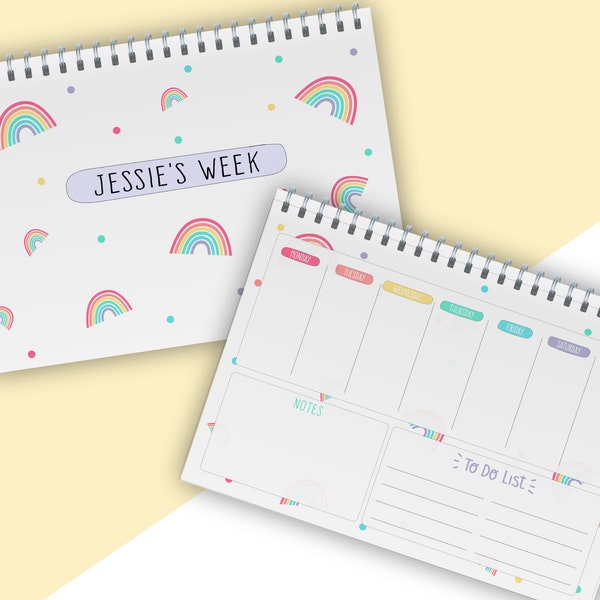 Personalisiertes Rainbow Wochenplaner Notizbuch, Wire Bound Mehrfarbiger Organizer, Produktivitätsplaner A5 oder A4 Notizbuch