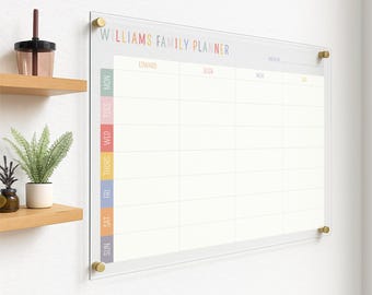 Personalised Weekly Family Whiteboard Planner, Multi Coloured Calendar, Reusable Dry Wipe Planner, Acrylic To Do List