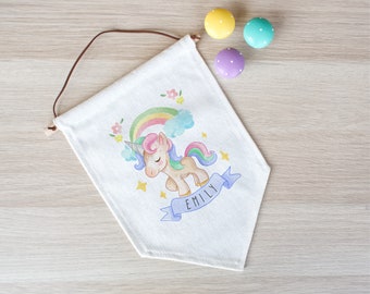 Personalisierte Einhorn Stoff Wimpel ~ Name Geschenk/Einhorn Thema Schlafzimmer/pink Personalisierte Einhorn Stoff Wimpel ~ Name Geschenk/Einhorn Thema Schlafzimmer/pink