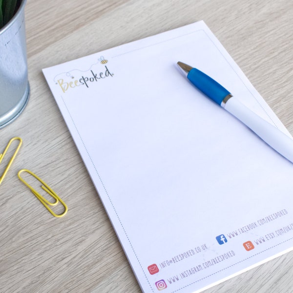Personalised Logo Notepad, Business Stationery, Thank You Notes, Order Compliment Slip, Business Name Tear Off Notepad