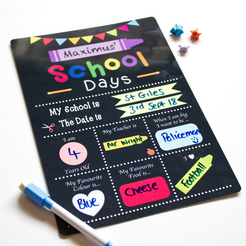 First day of school whiteboard sign, Reusable 1st day of school sign Chalkboard, Kindergarten sign Back to School photo prop board. 