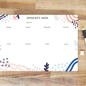 Personalised Weekly Family Planner | menu/meal planner Dry Erase Whiteboard.