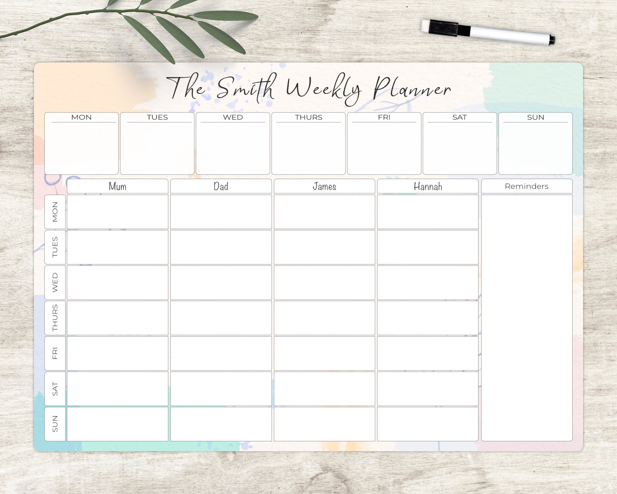 Personalised Family Planner Whiteboard A3 Weekly Family Dry Etsy