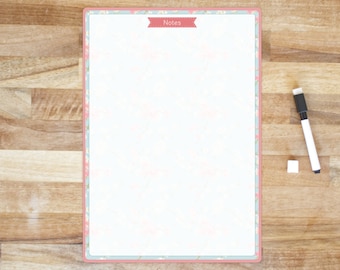 Personalised floral Memo, family notes Dry Erase Whiteboard. Reusable memo board with free dry wipe pen.