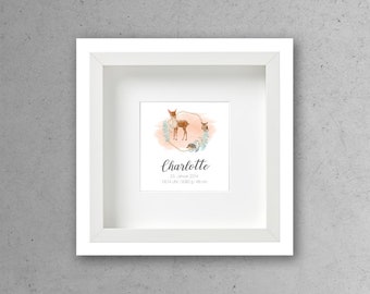 Personalized birth picture with frame "Forest Animals Girl"