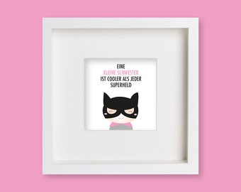 Superheroine in picture frame, birth, sister, baby