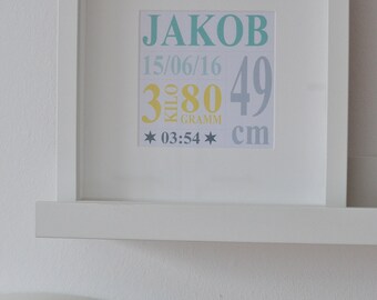 Personalisiertes Geburtsbild mit Rahmen, Geburt, Baby, Geschenke zur Geburt