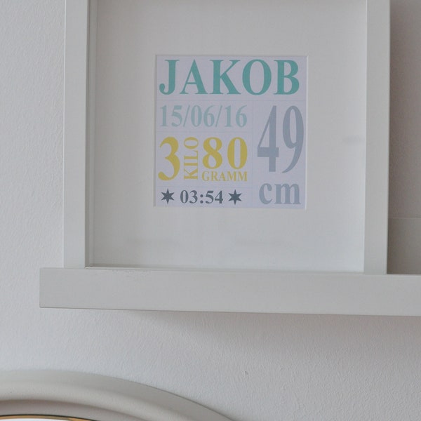 Personalisiertes Geburtsbild mit Rahmen, Geburt, Baby, Geschenke zur Geburt