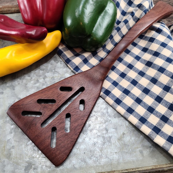 Hand Made Wooden Mini Walnut Slotted Spatula, #048-W