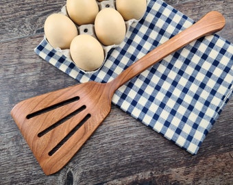 Hand Made Wooden Cherry Slotted Spatula, #024-C