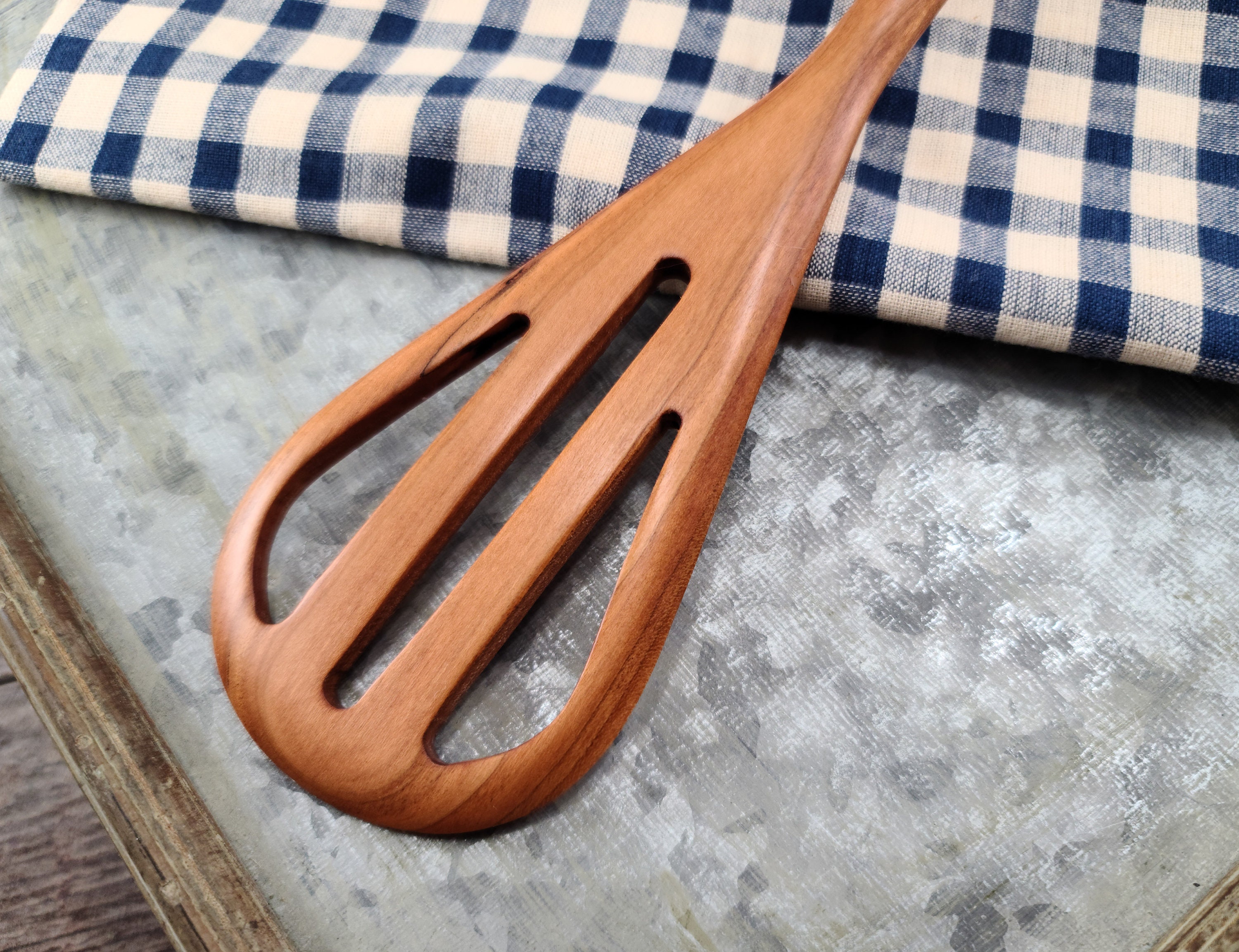 Hand Made Wooden Cherry Mixing Slotted Spurtle Wooden Whisk Etsy