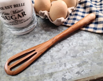 Hand Made Wooden Cherry Mini Mixing Slotted Spurtle, Wooden Whisk Spatula,  #037-C