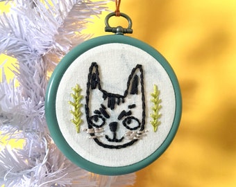 Embroidered Cat Bauble - Unique Illustrated Cat Embroidery - Kawaii Cat Decoration - Christmas Embroidery - Embroidered Bauble - Cat Decor