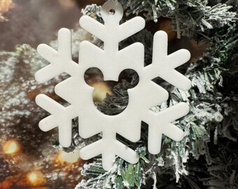 3D Printed Mouse Christmas Snowflake Bauble Ornament - Disney Inspired | Christmas Holiday Decoration