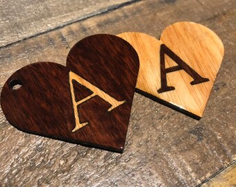 Personalised Monogram Love Heart Keychain Keyring Custom Bag, Tag, Label -  Natural Australian Hardwood Jarrah & Cedar Ply | Personalized