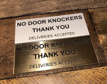 NO DOOR KNOCKERS - Engraved Plaque Adhesive Sign - Front Door / Letterbox / Mail - No Junk Mail , No Door Knockers