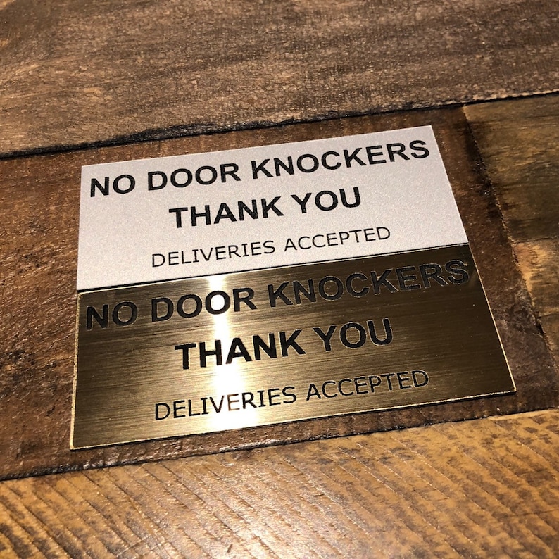 NO DOOR KNOCKERS Engraved Plaque Adhesive Sign Front Door Etsy UK
