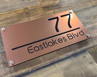 Rose Gold Acrylic Custom House Number Street Name Sign – Modern 2-Layer Address Plaque – Outdoor Door Sign with Stainless Steel Standoffs