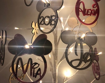 Personalised Minnie Mouse Christmas Bauble Ornament - Disney Inspired Font - Personalized Holiday Decoration | Custom Name | Acrylic or Wood