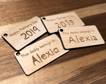 Porte-clés personnalisé fête des pères - Porte-clés en bois gravé au laser | Cadeau , papa , clés , personnalisé