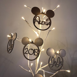 Personalised Mickey Mouse Christmas Bauble Ornament - Disney Inspired Font - Custom Personalized Name Holiday Decoration | Acrylic or Wood