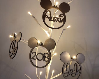 Personalised Mickey Mouse Christmas Bauble Ornament - Disney Inspired Font - Custom Personalized Name Holiday Decoration | Acrylic or Wood