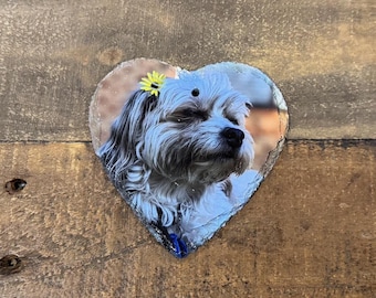 Personalised Photo Portrait / Pet Coaster Decor - Custom UV Printed Heart Slate Stone - Housewarming - Wedding Favours - Anniversary Gift